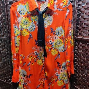 Zara woman** floral button front dress with tie